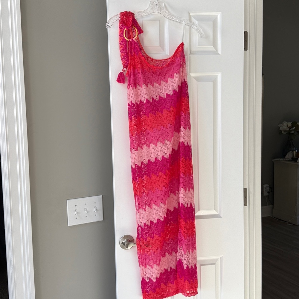Trina Turk CASCADE CROCHET ASYMMETRICAL‎ Cover Up Pink Dress Size Small